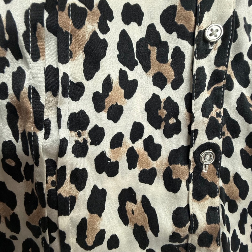 White House Black Market Silk Stretch Leopard Print Blouse Womens 8 Button Front - Picture 7 of 12